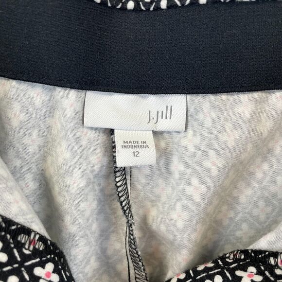J Jill Capri Pants 12 Black Minimalist Stretchy Geometric Flower All-Over Career - Picture 5 of 13